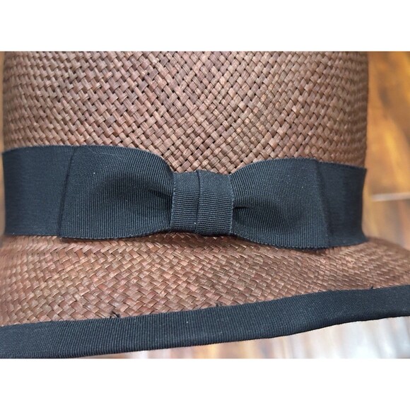 Vintage St. John Patricia Underwood Made In USA Brown Woven Straw Fedora Hat main image 7